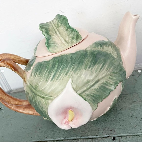 Vintage Teapot Calla Lily Fitz Floyd Emboss Hand-Painted Flower Japan 42oz 1987 - Picture 2 of 9